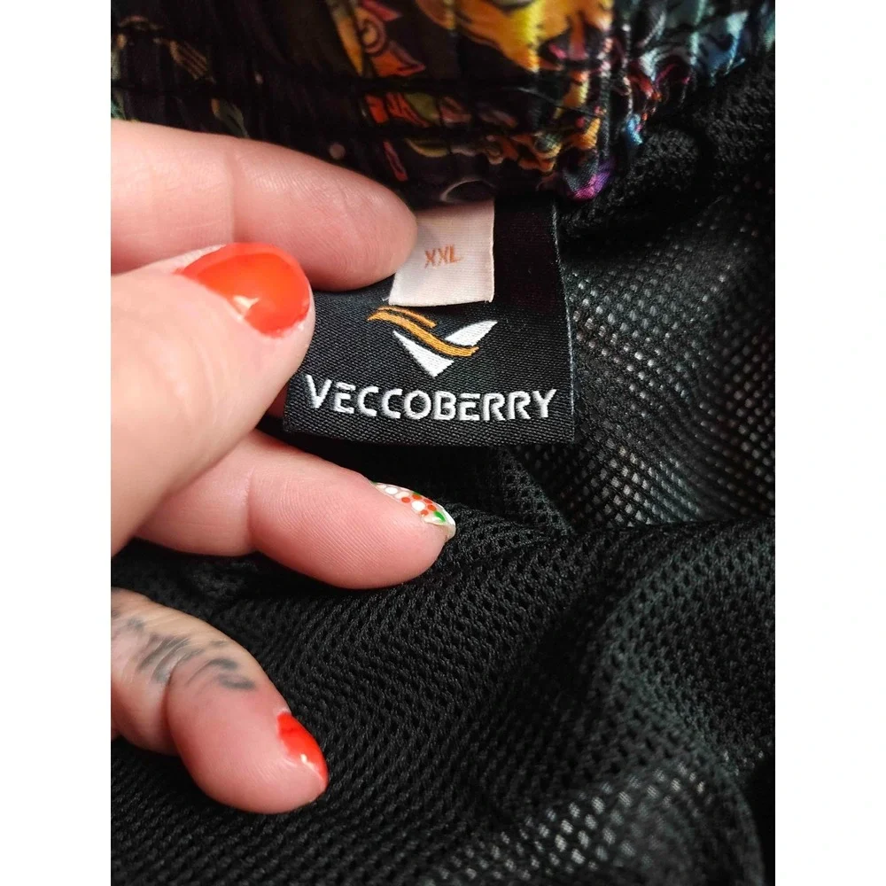 Veccoberry Swim Shorts Mens Size 2XL Black‎ Skull Graphic Print Summer Beach